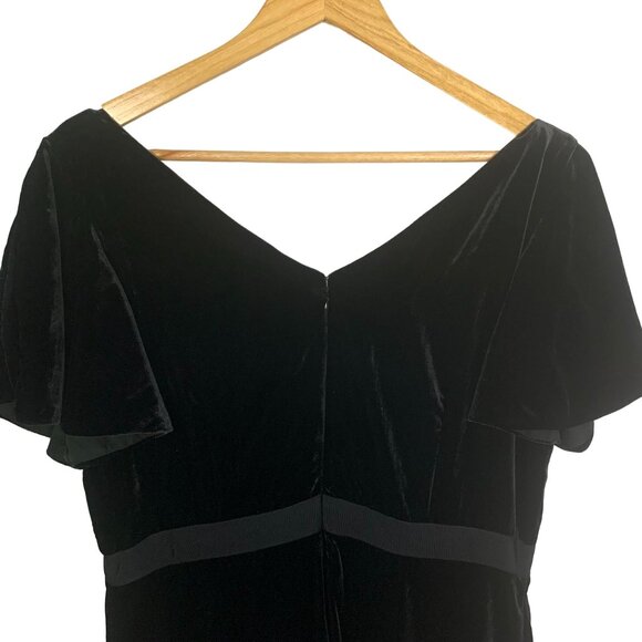 Ann Taylor Petite Velvet V-neck Flutter Short Sleeve A Line Dress Black Size 12P - Picture 6 of 12